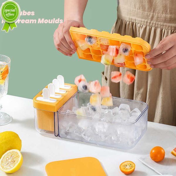 2-in-1 Eiswürfelbereiter Eiscremeformen mit Vorratsbehälter Box Wiederverwendbare Eiswürfelform Popsicles Box Kitchen Bar Tool