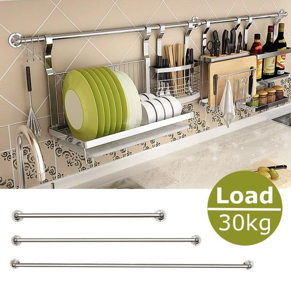 Ganci Rails 30/40/50 / 60cm Asta appesa in acciaio inossidabile Home Kitchen Bar Organizer Wall Mounted Storage Stick Holder Tools Accessori