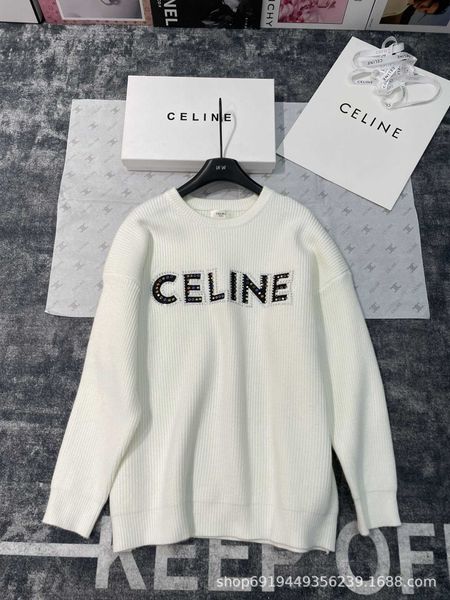 Maglione girocollo con lettera di diamanti caldi alla moda, design di nuova nicchia autunno-inverno con petto in tessuto a grana di mais