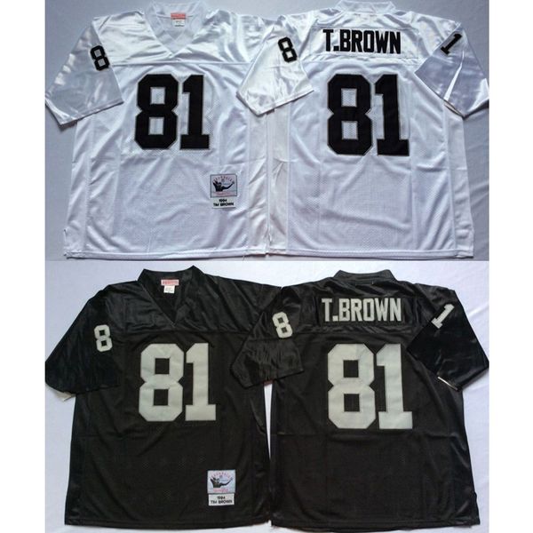 American-Football-Trikots von Tim Brown 81, Throwback-Männer, weißes schwarzes Hemd, Mitchell Ness, genähte Trikotmischung in Erwachsenengröße