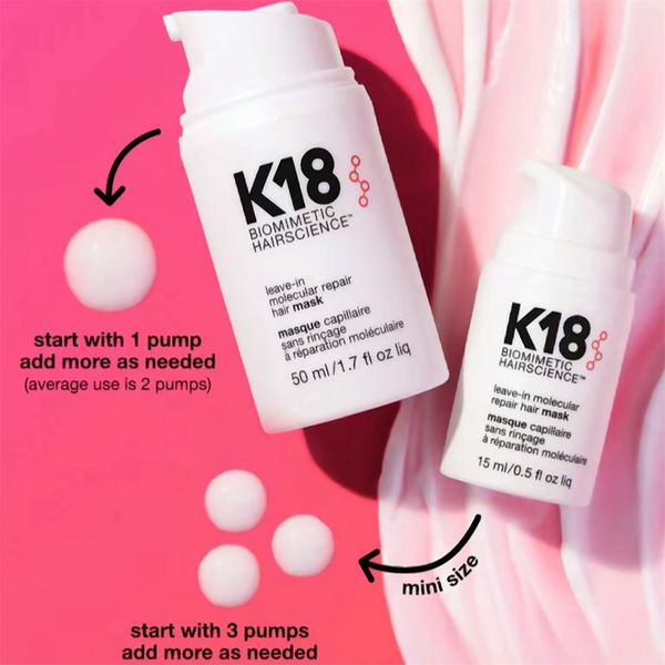 K18 Hair Care 50 ml Leave-in Molecular Repair Haarmaske wirkt in 4 Minuten, um Schäden nach dem Bleichen rückgängig zu machen. Schneller Versand