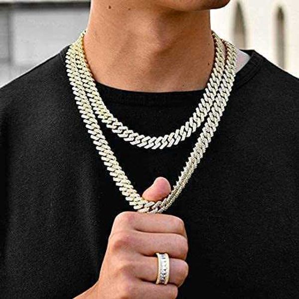 collana catena di moissanite GOLD IDEA JEWELRY Hip Hop Pesante placcato in oro 14k/placcato in oro bianco Full Iced Out Miami Cuban Link