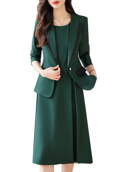 Ternos femininos Blazers Primavera Autumn Mulheres Senhoras de saia formal Terno Blazer Khaki Verde Black Feminino Entrevista Feminino Trabalho Vestir Duas peças Conjunto 230426