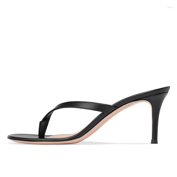 Sandalet 2023 Kadın Katırları Yaz Stilettos Yüksek Topuklu 7-8 cm Flip Flop Toe Toe Thang Ayakkabı Plus Boyut Terlik Siyah Slaytlar