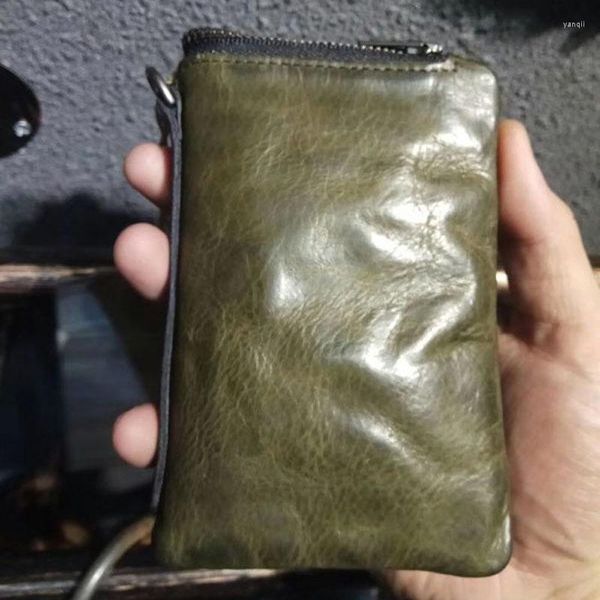 Кошельки мужской кошелек короткий стиль кошелек настоящий ковбайк слой кожаный ретро-ретро-женский молнии Money Clip Multi-Card Bag