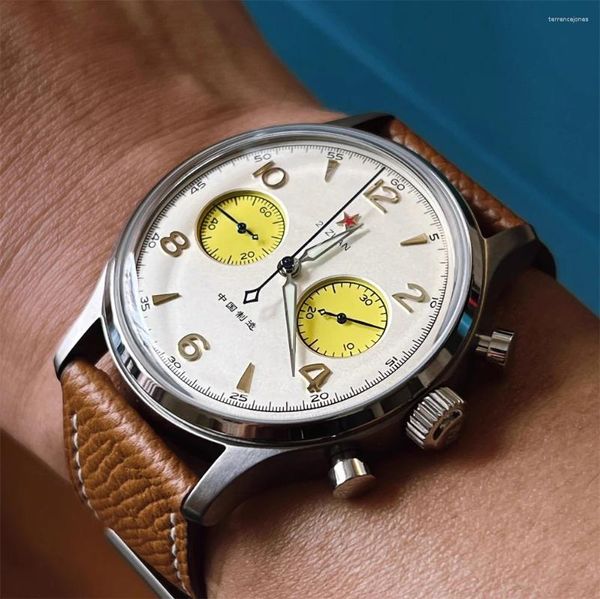 Armbanduhren SEAKOSS 40mm Piloten 1963 Chronograph 3D Dome Mineralglas ST1901 Uhrwerk Retro Herren Militärische mechanische Uhren Wasserdicht