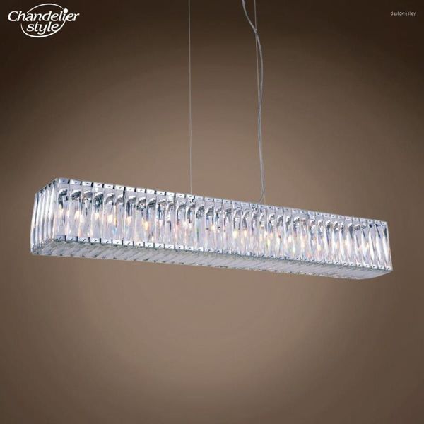 Lustres de iluminação linear retro moderna retangular transparente luzes pendentes de cristal lâmpadas de sala de jantar lustros