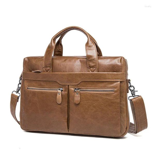 Aktentaschen Männer Echtes Leder Tasche Rindsleder Umhängetasche Männer Reisetaschen Mode Tote Laptop Handtasche