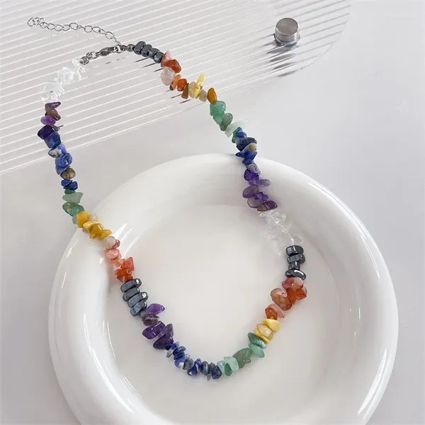 Pingente colares colorido frisado colar natural pedra gargantilha de aço inoxidável cadeia de pescoço para mulheres verão doce moda dopamina jóias