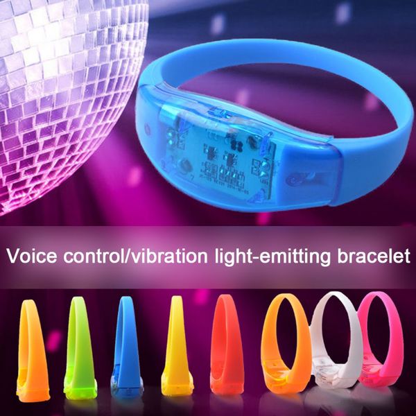 Bracelete de luz LED com som de silicone Supplies Festive Festive Supplies Ativados Glow Flash Bangle Wrist Gift Wedding Party Favors Festival Carnival E0426