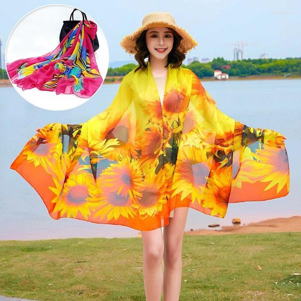 Sarves Fashion Floral Beach Screives Summer Chefon Print Print Scarf для женщин Длинные солнцезащитные плиты праздничные подарки