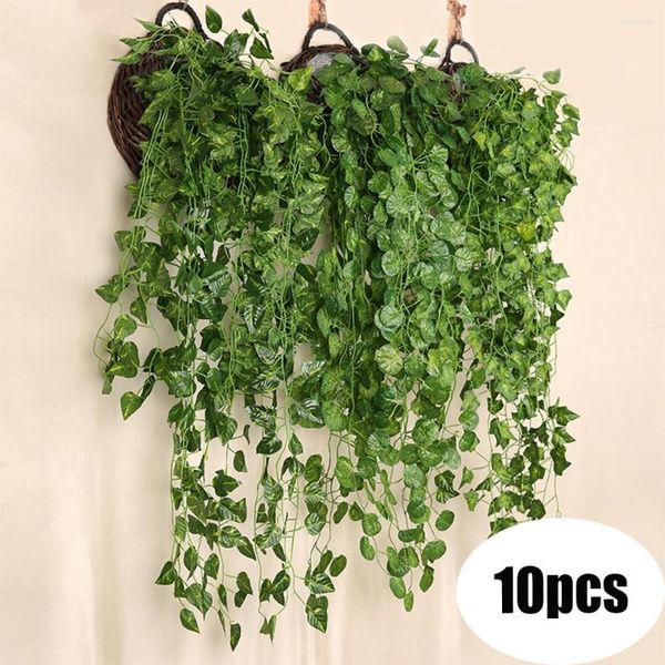 Flores decorativas 10pcs Plantas artificiais Creeper parede pendurada decoração de planta verde interna Rattan de flor falso deixa por atacado