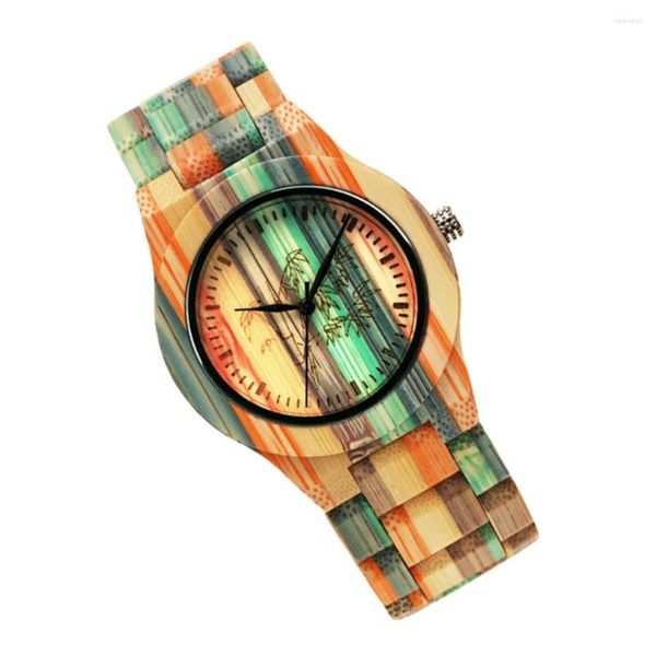Relógios de pulso relógio de bambu redondo redondo homens decorativos elegantes mulheres pin fivela analógica casual bateria alimentada pelo pulso presente de aniversário presente