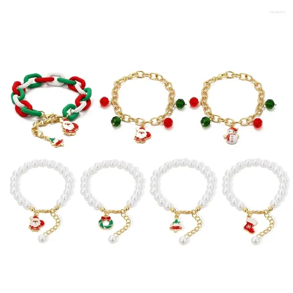 Pulseira de corrente de fio pingente de material de liga acrílica com tema de natal pulseiras 4XBF