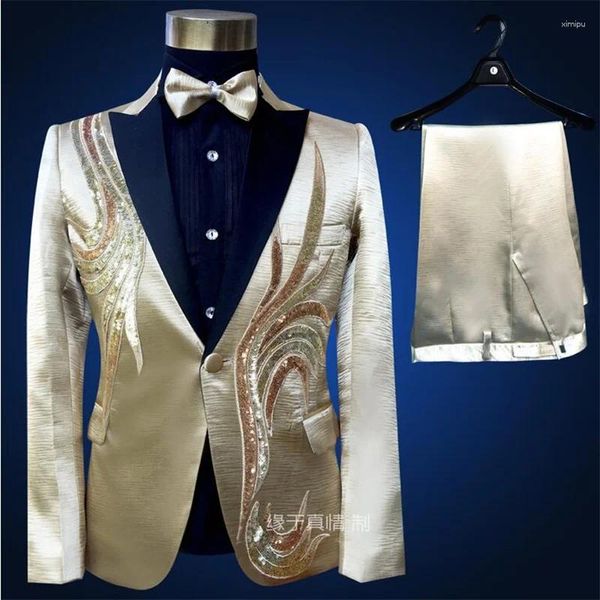 Ternos masculinos homens projetos de ouro trajes de palco para cantores lantejoulas blazer roupas de dança jaqueta estilo estrela vestido punk colarinho preto