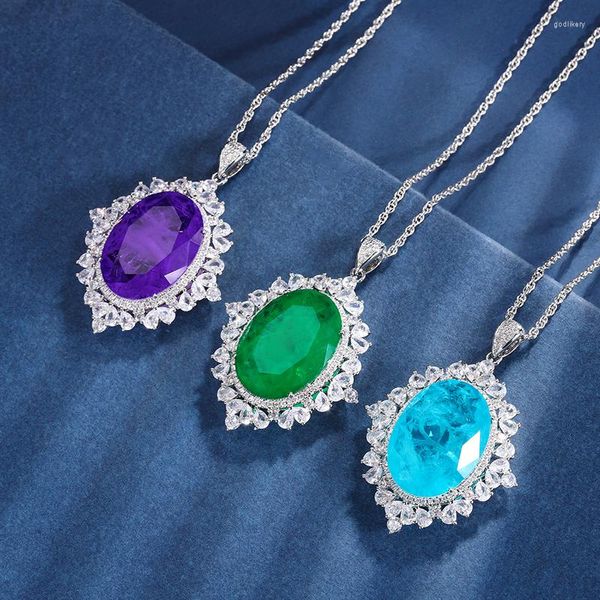 Kolye Kolyeleri Eyika Oval Şekiş Mavi Paraiba Kolye Mor Fusion Stone Semi JOIAS Kadınlar için Emerald Party Mücevherat Oluşturuldu