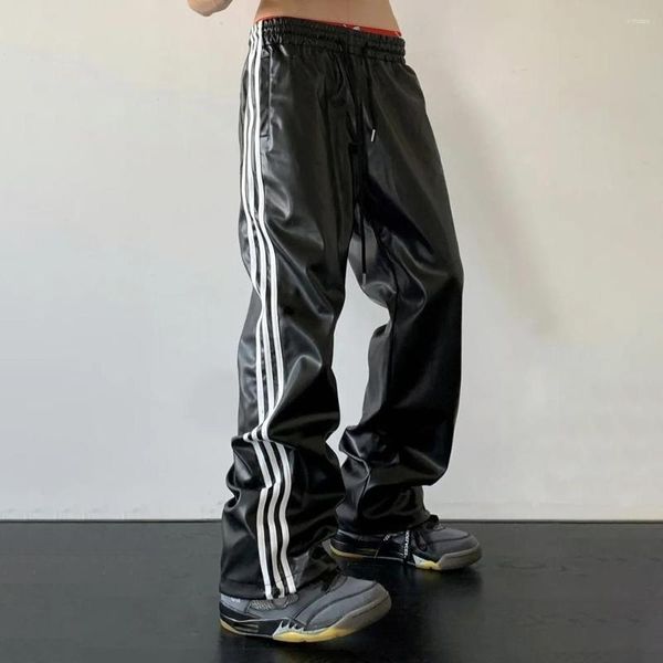 Herrenhosen Y2K Männer Streetwear Schwarz Techwear Koreanisch Harajuku Fallschirm Strecke Lederstreifen -Jogginghose Joggers Hosen Frauen Kleidung22