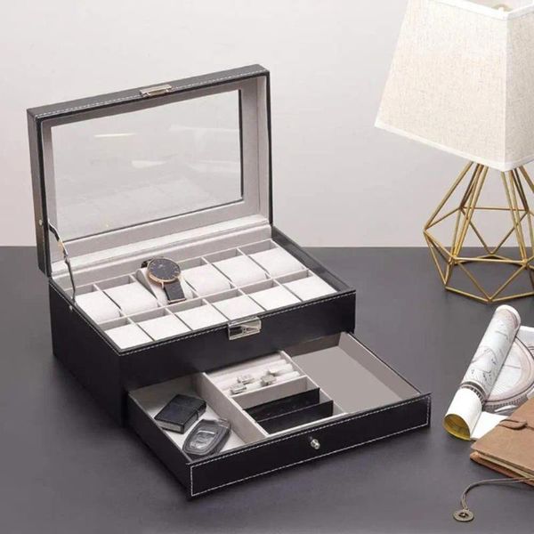 Scatole per orologi Custodia da collezione per esposizione di gioielli con 12 scomparti a doppio strato