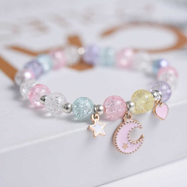 Braccialetti con ciondoli Nuovo coreano Moon Star Braccialetto di perline di cristallo colorato per le donne Coniglio boemo Gatto Animale Fatto a mano Corda elastica Gioielli di moda Z0426