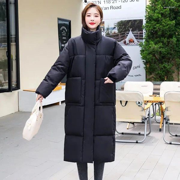 Delle donne Trench Rimocy 2023 Lungo Rettilineo Inverno Parka Delle Donne di Modo Coreano Del Collare Del Basamento Giù Giacca di Cotone Donna di Colore Solido caldo