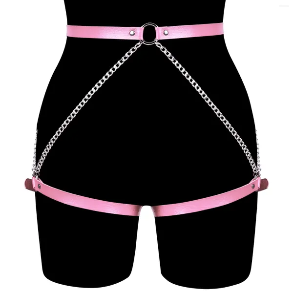 Gürtel Harness Strumpfbänder Gürtel Mode Leder Strumpf Sexy Frauen Strumpf Körper Bondage Bein Strap Käfig Taille Band Metall Kette Dekoration