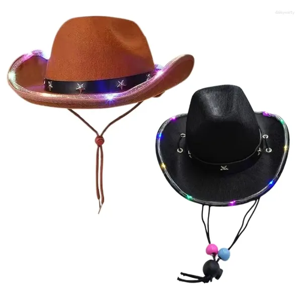 Berretti che illuminano il cappello da cowgirl per animali domestici adulti a tesa larga Festival LED illuminano Fedora DXAA