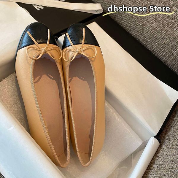 Sapatilhas de balé clássico canal sapatos femininos de couro básico tweed pano duas cores emendado arco dedo do pé redondo sapatos casuais nus tênis feminino pescador sapato palco