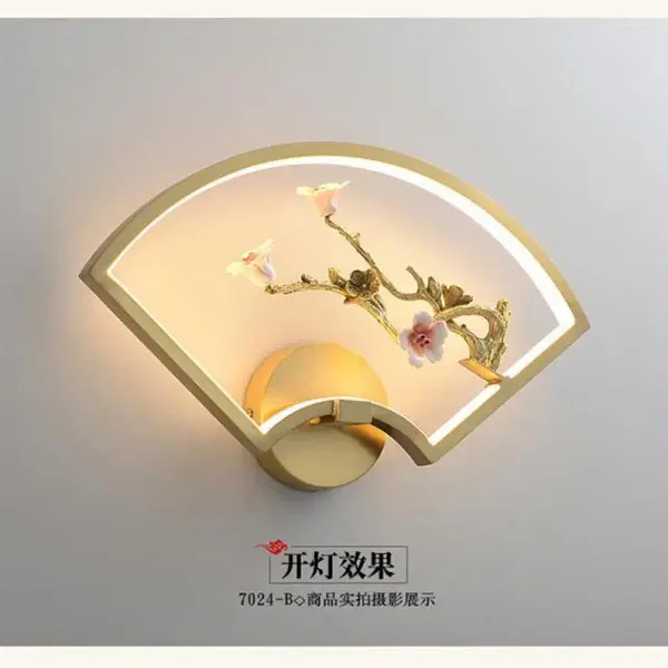 Lampada da parete Pittura tradizionale cinese LED Illuminazione da giardino in rame per interni Illuminazione di lusso per soggiorno Tv Side Specchio per tè