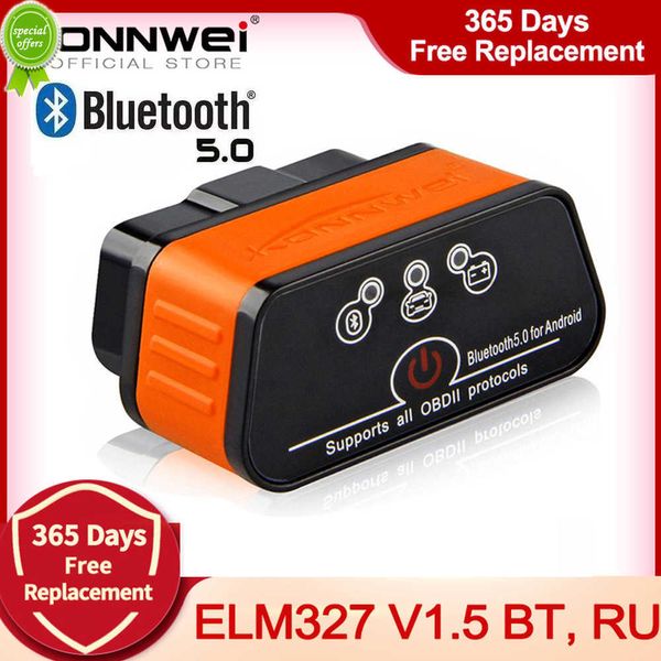 ELM327 OBD2 Scanner de carro Konnwei Compatível com Bluetooth 5.0 ELM 327 V 1.5 Ferramenta de diagnóstico de carros OBD 2 Scanner v1.5 para iOS Android