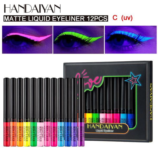 Combinação de sombra / delineador 12 cores Neon Eyeliner Pen Kit UV Light Pastéis Pastel-Black Light Maquiagem para olhos à prova d'água Conjunto de lápis de delineador líquido Cosméticos 231124