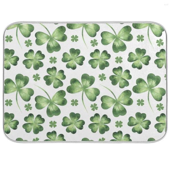 Tappetini da tavolo Tappetino per asciugare i piatti con trifoglio di San Patrizio 18x24 cm per la cucina Verde Lucky Shamrock Piatti Scolapiatti