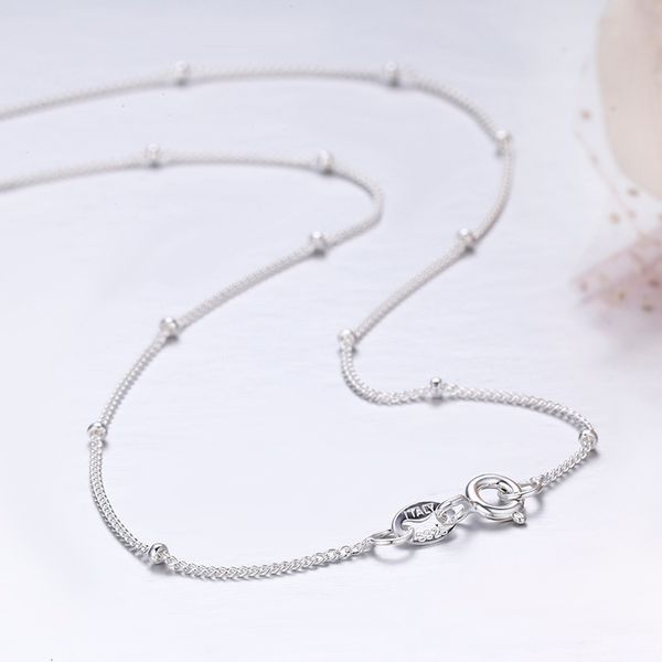 Stränge Saiten 3580cm 1mm Dünne Reine 925 Sterling Silber Perlen Panzerkette Halsband Halsketten Frauen Mädchen Schmuck kolye collares collier ketting 230426