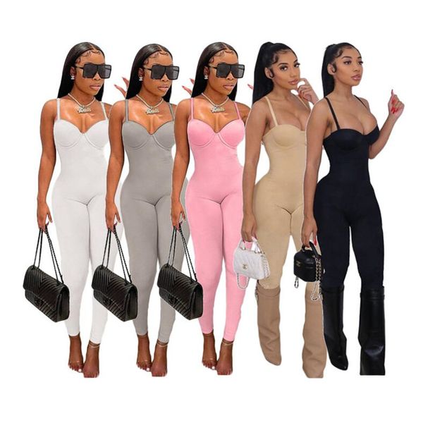 NEUE Designer Sexy Spaghetti Strap Overalls Sommer Frauen Ärmellose Strampler Solide Bodycon Sportliche Fitness Einteilige Outfits Großhandel Kleidung 9789