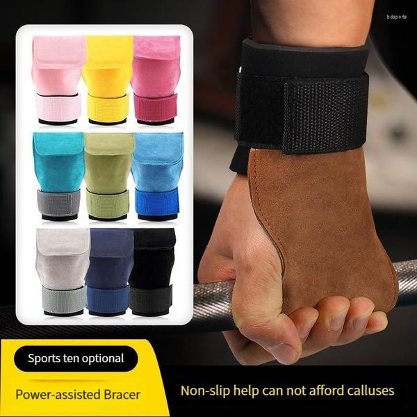 Supporto per polso in pelle per allenamento della forza Powerlifting Pull-up Grip Assist Fascia di sollevamento Cinghie Peso