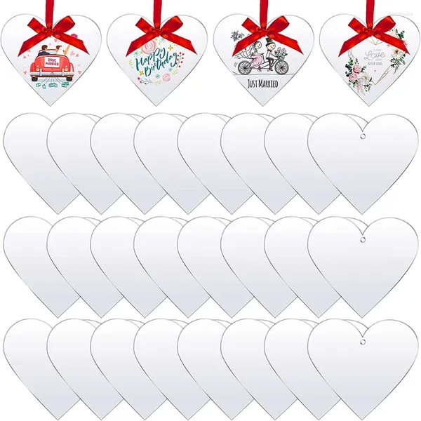 Portachiavi 24 pezzi 4 pollici portachiavi cuore acrilico dischi vuoti pendente trasparente con foro per ornamento di nozze a forma di artigianato fai da te