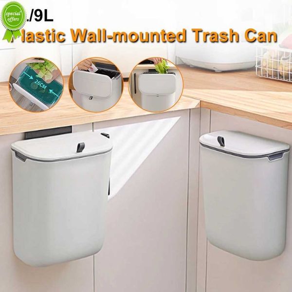 7/9L Lixo de parede de lixo de lixo de cozinha lata de lixo com tampa para cozinhas Porta de armário pendurado lixo lixo Reciclagem de lixo