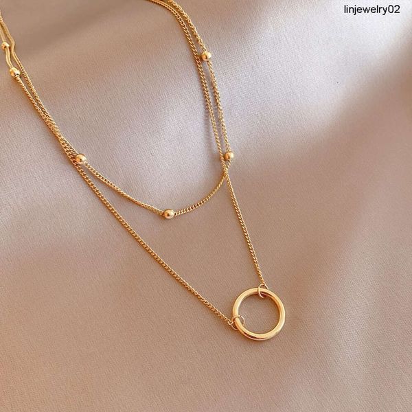Einfaches Design Blank Circle 14K Gold Anhänger Halskette für Frauen Mädchen Edelstahl Layered Halsketten Schmuck Großhandel