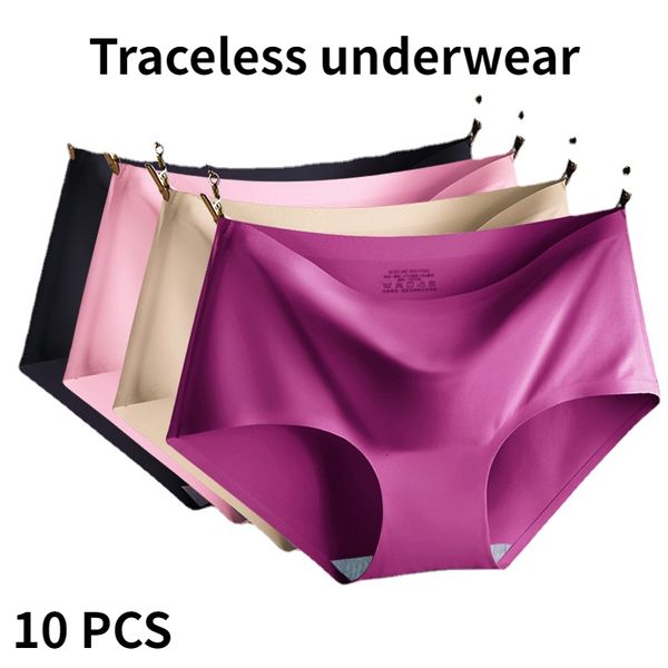 Damenhöschen 10 STÜCKE Damenhöschen Solide Nahtlose Unterwäsche Plus Größe Bequeme Slips Seidensatin Dessous Gesundheit Trackless UnderpantsIce 230425