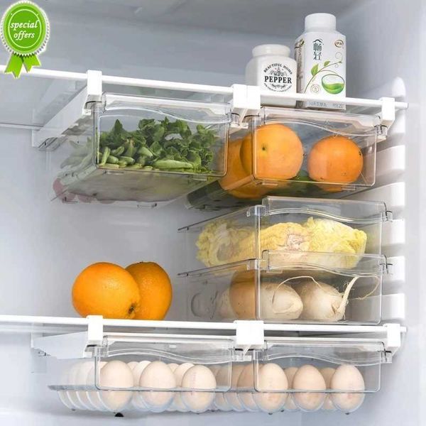 2PCS Frigo Organizer Scatola per la conservazione degli alimenti per frutta Scivolare sotto il ripiano Frigorifero Cassetto Scatola Rack Distanziatore fresco Ripiani per uova