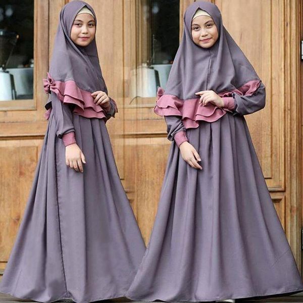 Jeans muçulmano meninas vestido de duas peças conjunto longo hijab abaya khimar islâmico kaftan roupas árabe oração maxi vestido robe