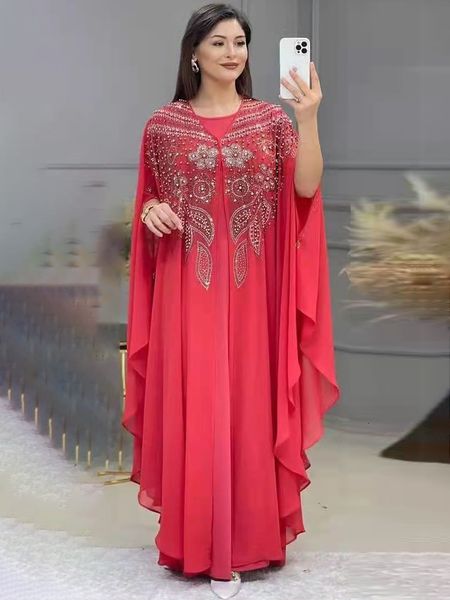 Etnik Giyim Abayas Kadınlar İçin Dubai Lüks Şifon Bouubou Müslüman Moda Elbise Kaftan Marocain Düğün Kesintileri Djellaba Femme 230425