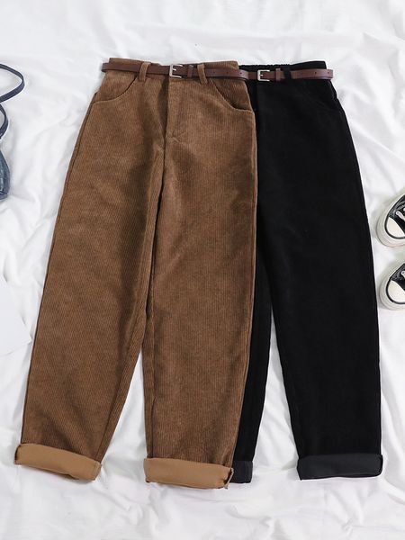 Damen Hosen Capris JMPRS Damen Frühjahr Cordhose Hohe Taille Herbst Vintage Koreanische Lässige Hose mit weitem Bein Eleganter Gürtel Lose Baumwolle Streetwear 230425