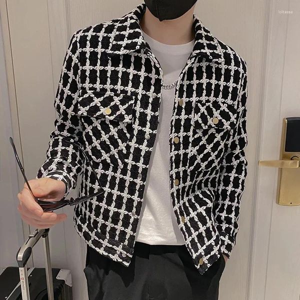 Herrenjacken Männer Spring Modepocke Plaid gutaussehende Outwear-Mäntel Koreanische Art von Harajuku All-Match Daily Plus Size