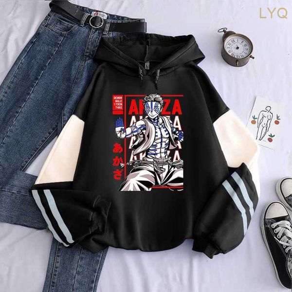 Sudaderas con capucha para mujer Sudaderas Anime Demon Slayer Sudaderas con capucha Hombres Mujeres Cool Cartoon Akaza Kimetsu no Yaiba Sudadera Invierno Tallas grandes Unisex Patchwork Jerséis