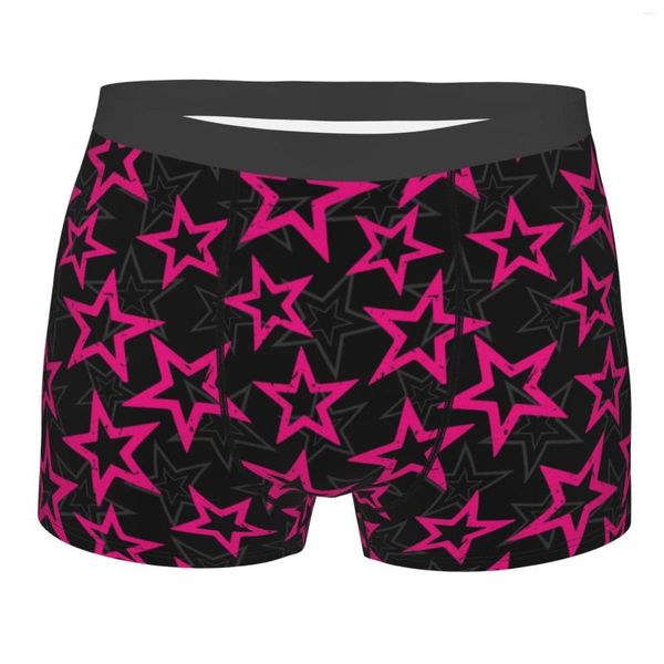 Underpants Stars Print Black and Pink Men Sexy Underwear Boxer Hombre Boys Polysters Soft Boxershorts