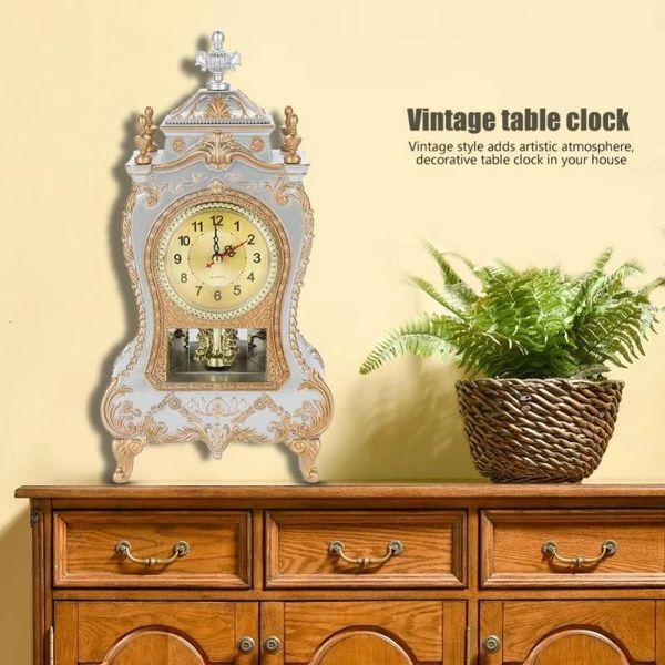 Relógios de mesa de mesa clássico realeza sala de estar mobiliário imperial criativo sentar pêndulo relógio alarme vintage 231124