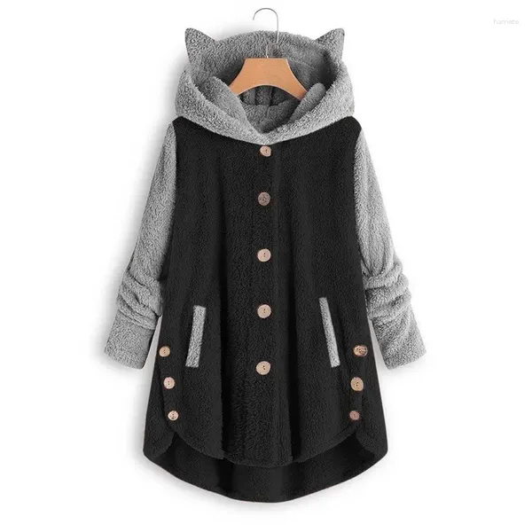 Felpe con cappuccio da donna Cappotto invernale da donna Tinta unita maniche lunghe Cardigan con bottoni Sciolto caldo peloso Peluche Big Size Lady Pigiama Felpe carine