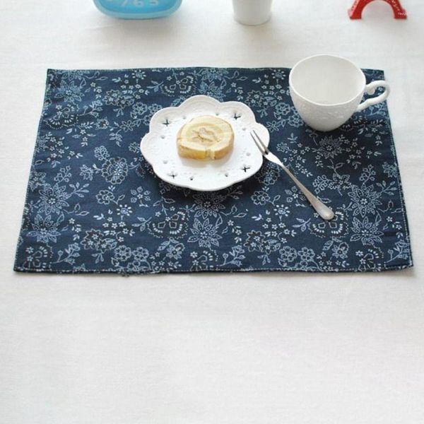 Tischsets 1 Stück 30 x 40 cm chinesischer Stil Stoffserviette Vintage Blume Porzellanmuster Baumwolle Leinen Matte Partyzubehör