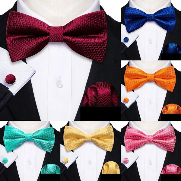 Arco laços marca designer de seda homens bowtie conjunto pré-amarrado borboleta nó gravata bolso quadrado abotoaduras masculino casamento negócios festa presente