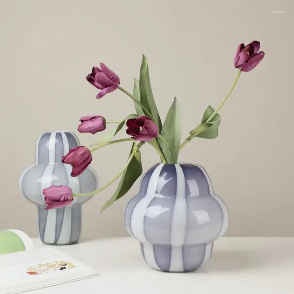 Vasi Vaso smaltato a strisce nere viola rosa Vaso creativo a blocchi di colore Soggiorno Tavolino Disposizione dei fiori Ornamenti decorativi